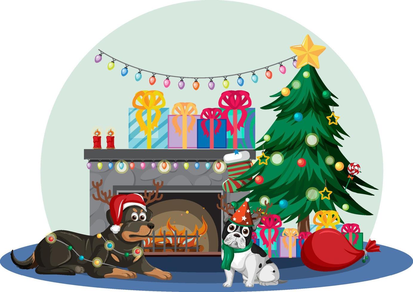 Fireplace with decorative objects in Christmas theme vector
