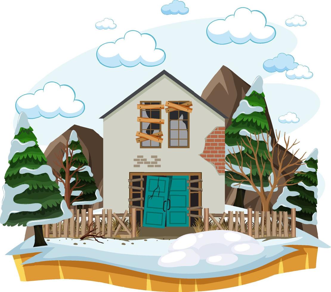 Abandon countryside house in winter isolated vector