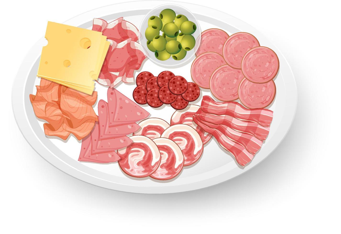 Lunch meat set with different cold meats on platter vector