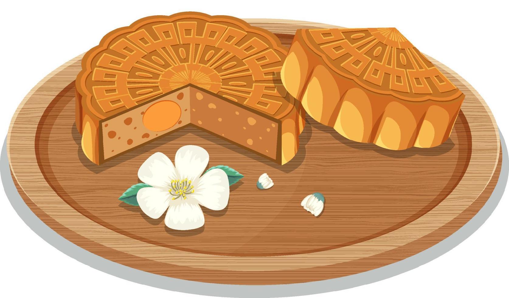 Salted egg yolk mooncake on wooden plate vector