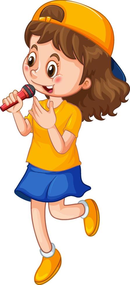 A cute girl singing with microphone vector