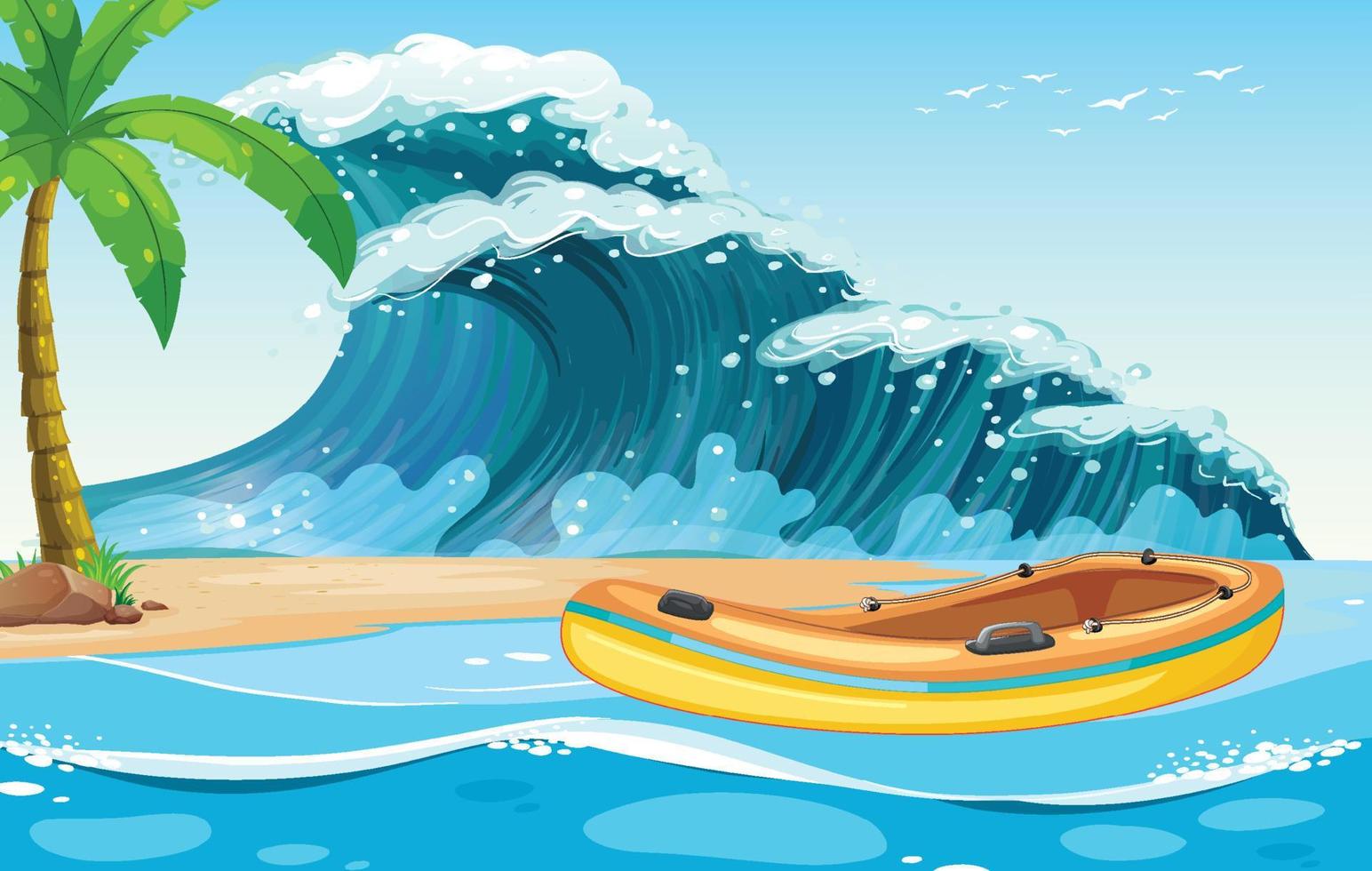 Inflatable boat at the beach vector
