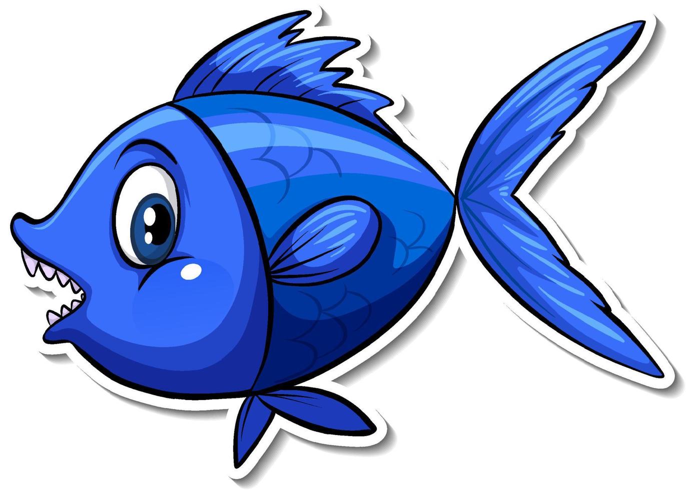 Blue fish sea animal cartoon sticker vector