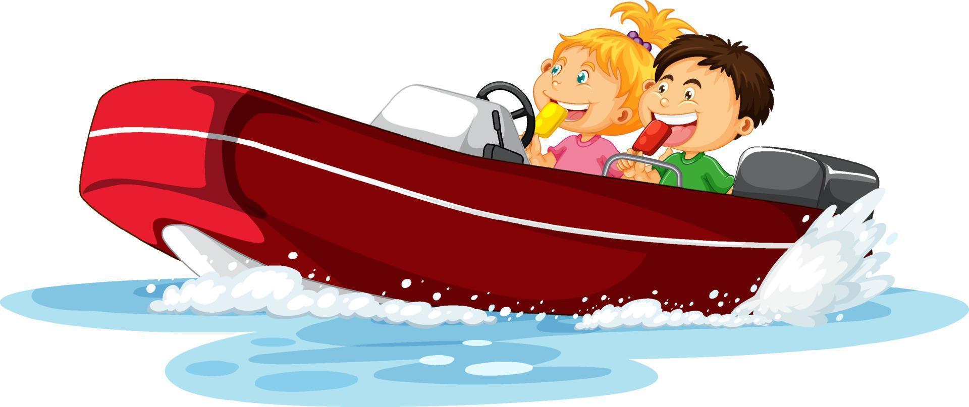 pareja de niños en bote vector