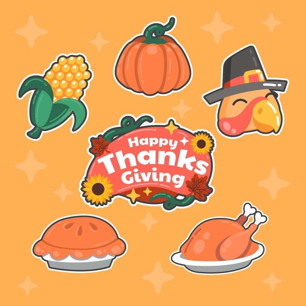 Fun Sticker Pack of Thanksgiving vector