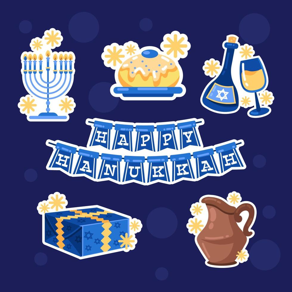 Set of Happy Hanukkah Items Stickers vector