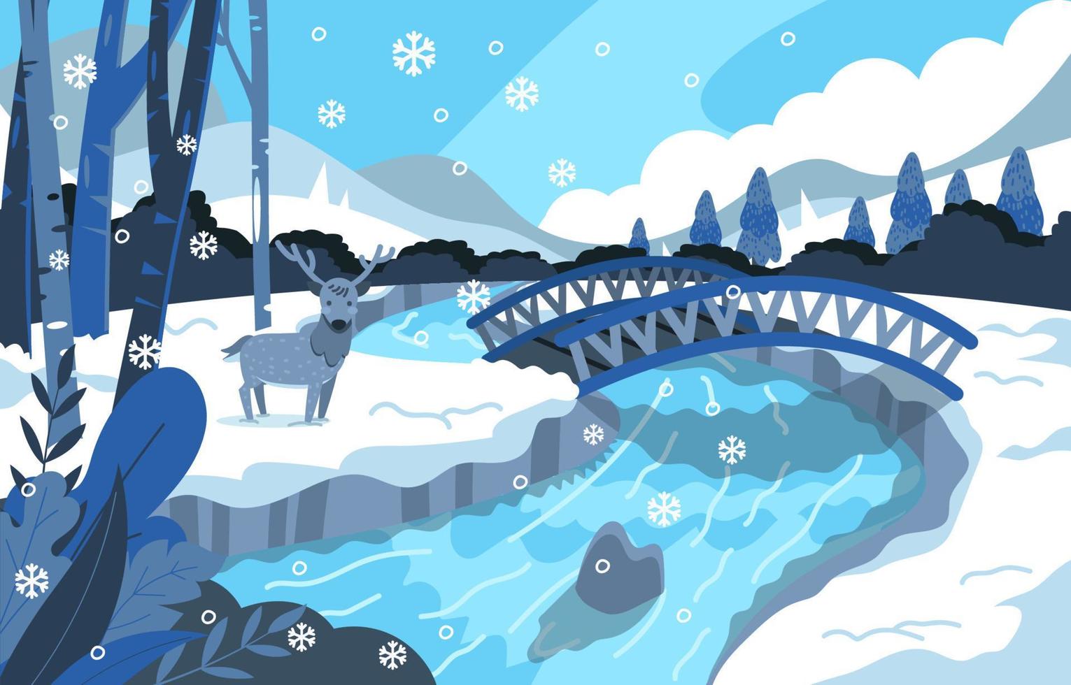 The Bridge in Winter Scenery vector