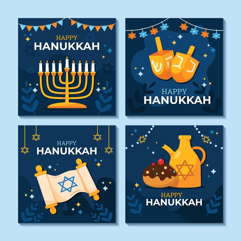 celebración del día de hanukkah publicaciones en redes sociales vector