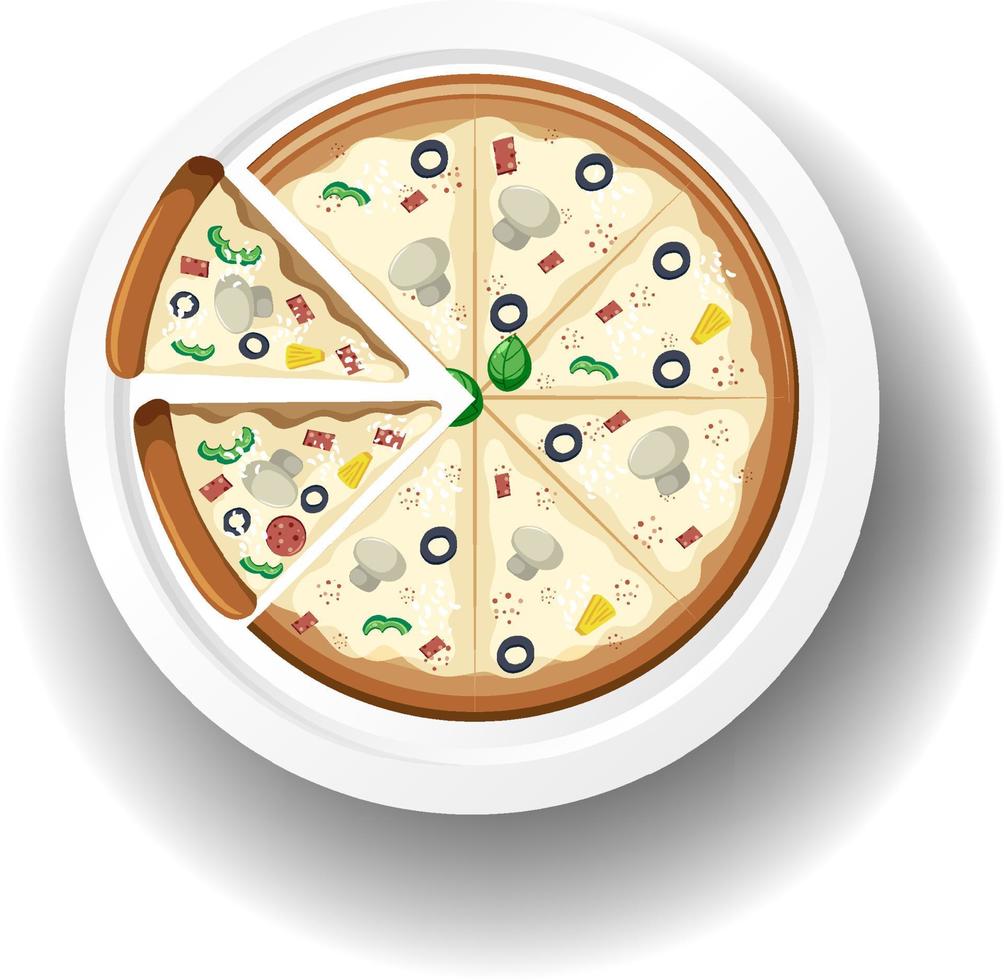 Vista superior de la pizza de queso sobre fondo blanco. vector