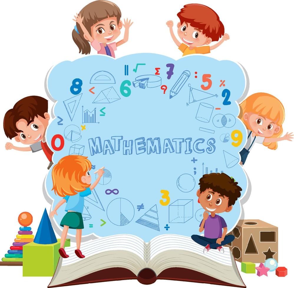 Children learning math with tools on book isolated vector