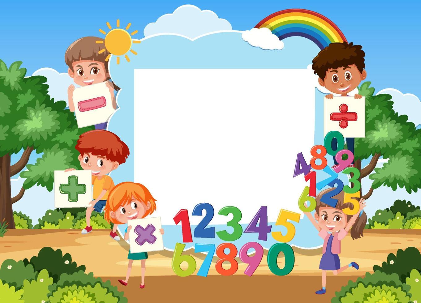 Empty board with kids and math objects at park scene vector