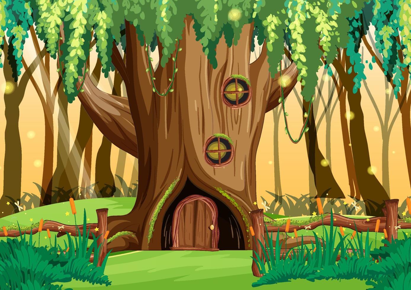 Fantasy tree house in the forest vector