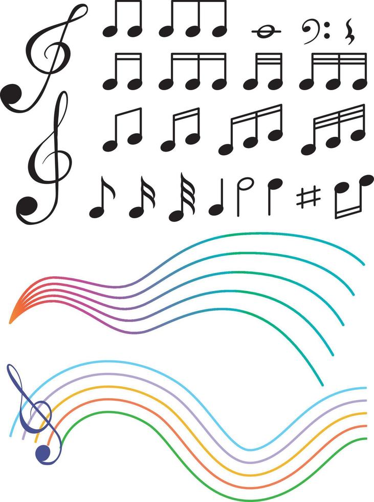 Musical symbols with wave lines on white background vector