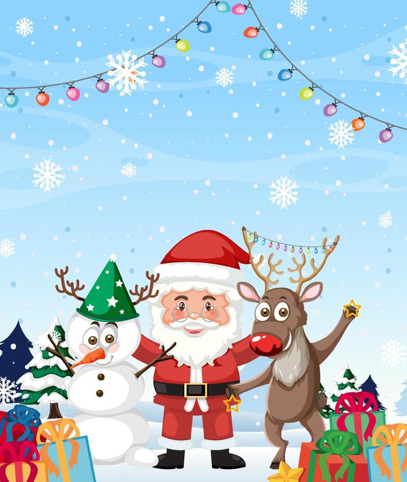 Merry Christmas background template with Santa and reindeer vector