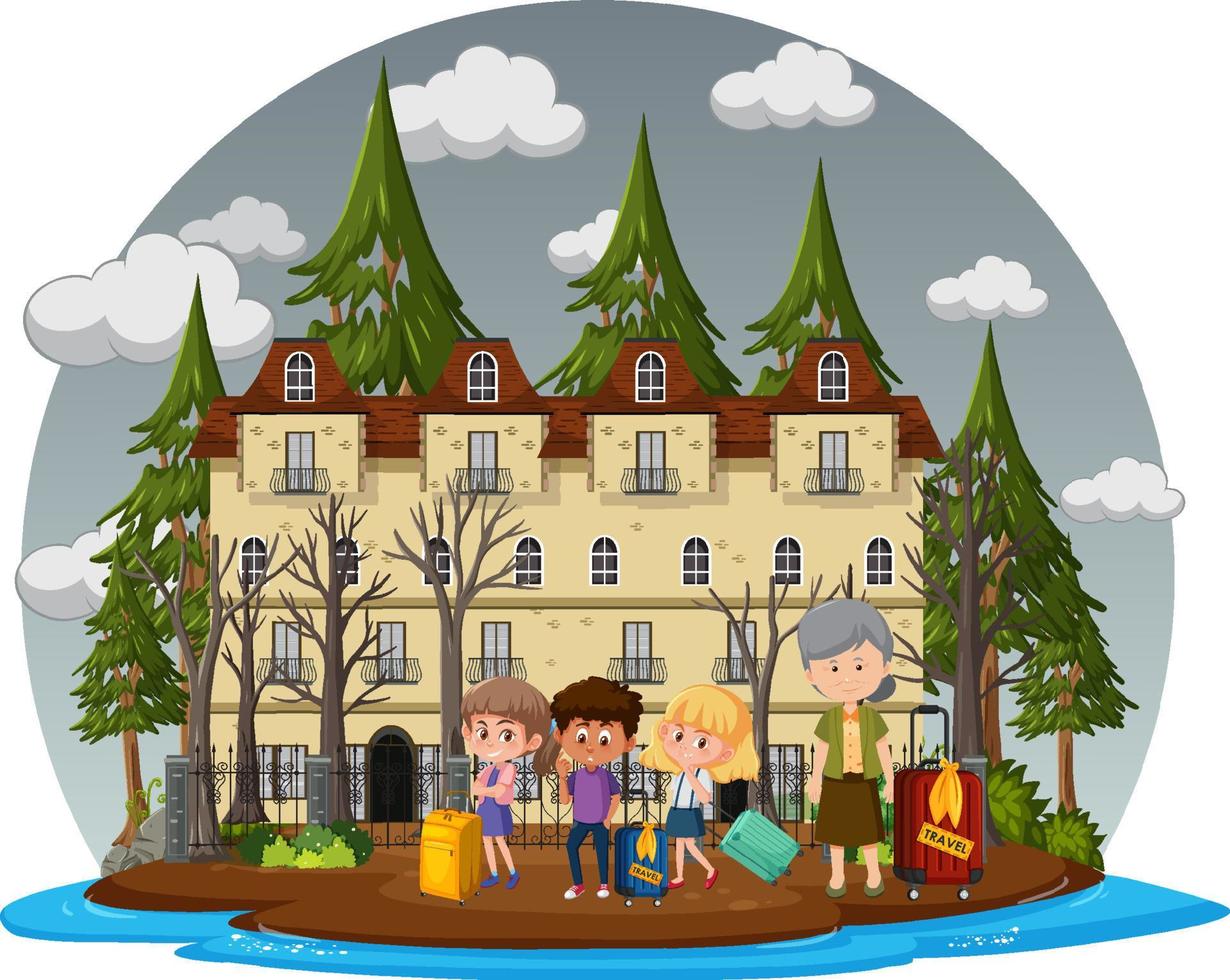 Haunted house with grey sky vector