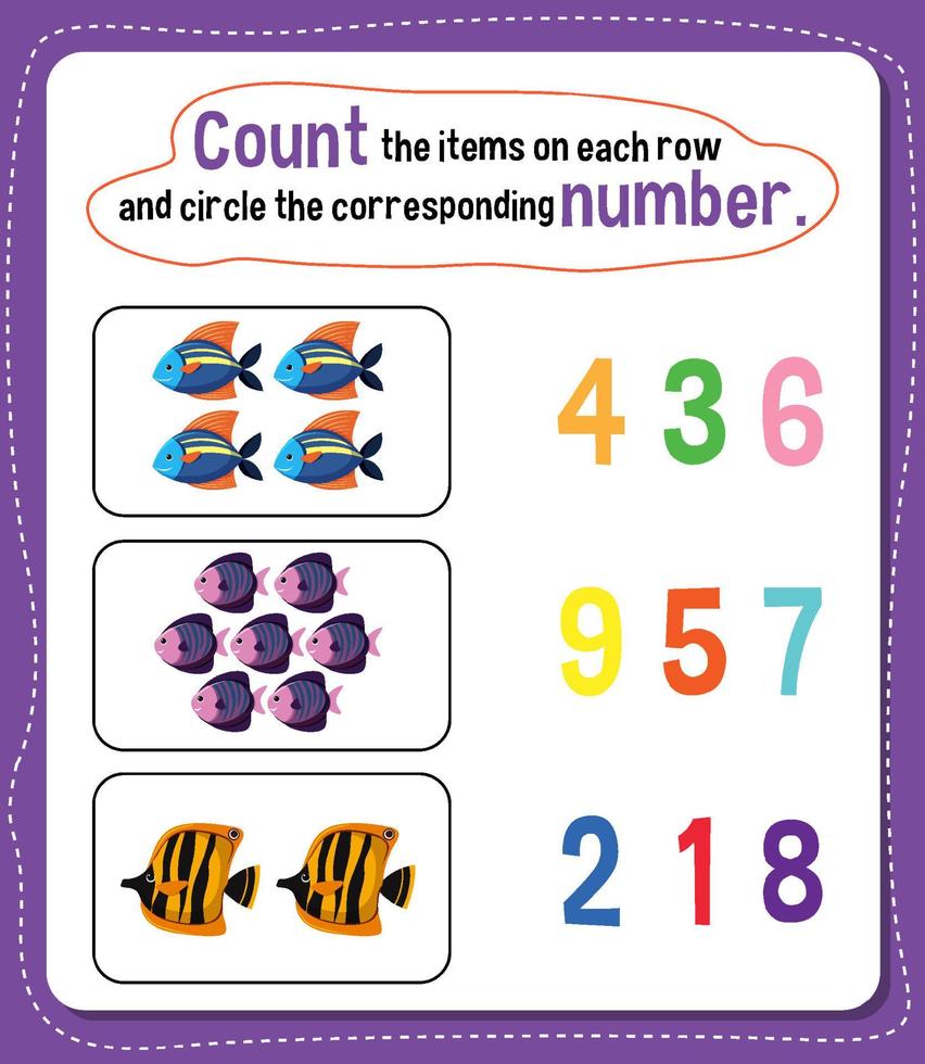 Math count number worksheet vector