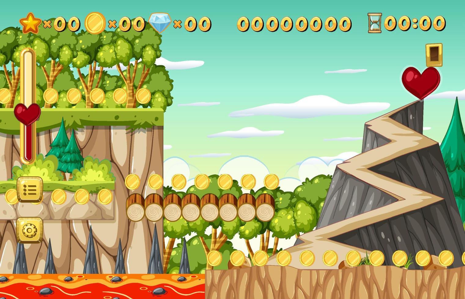 Collecting Coins Platformer Game Template vector