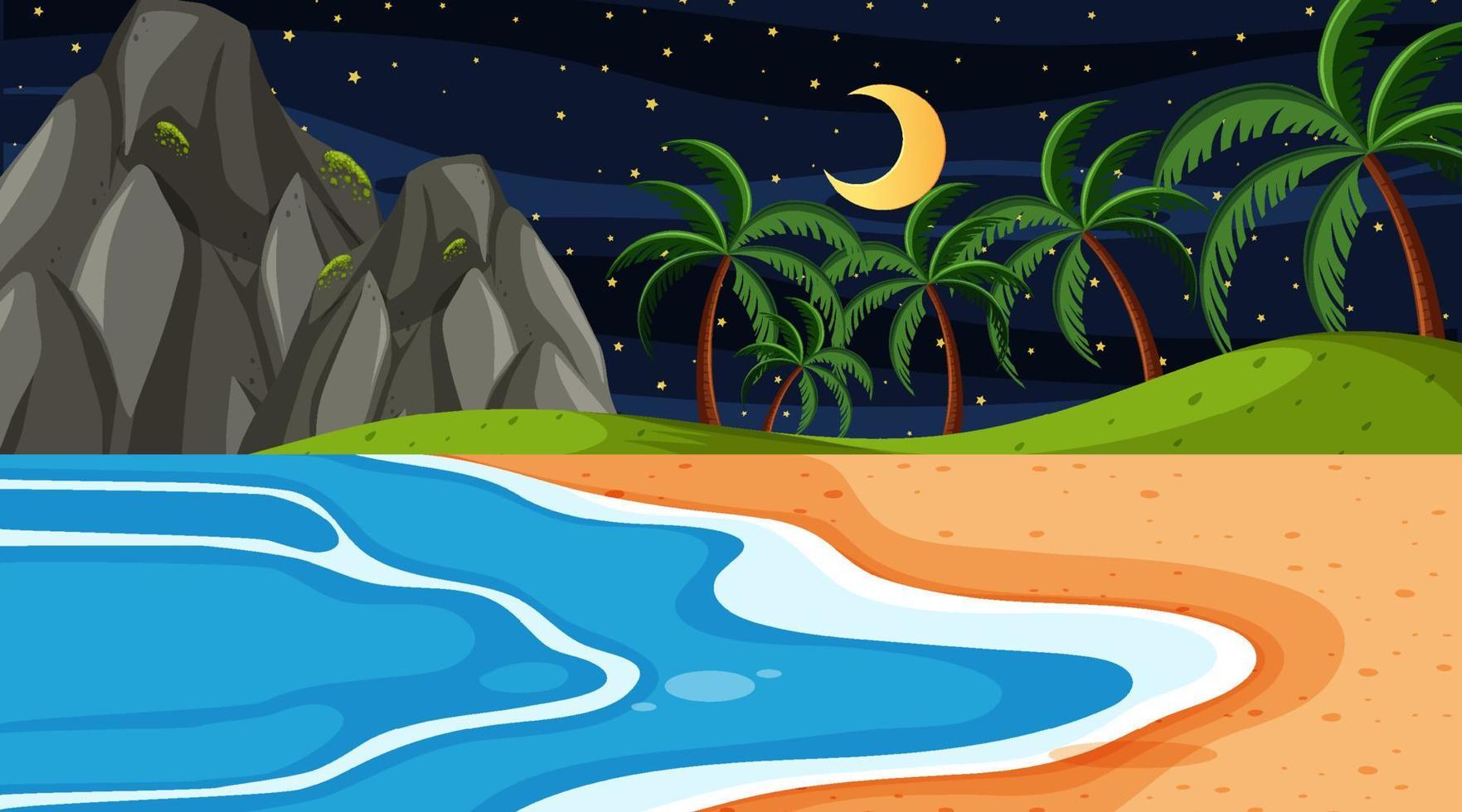 Beach landscape at night scene vector