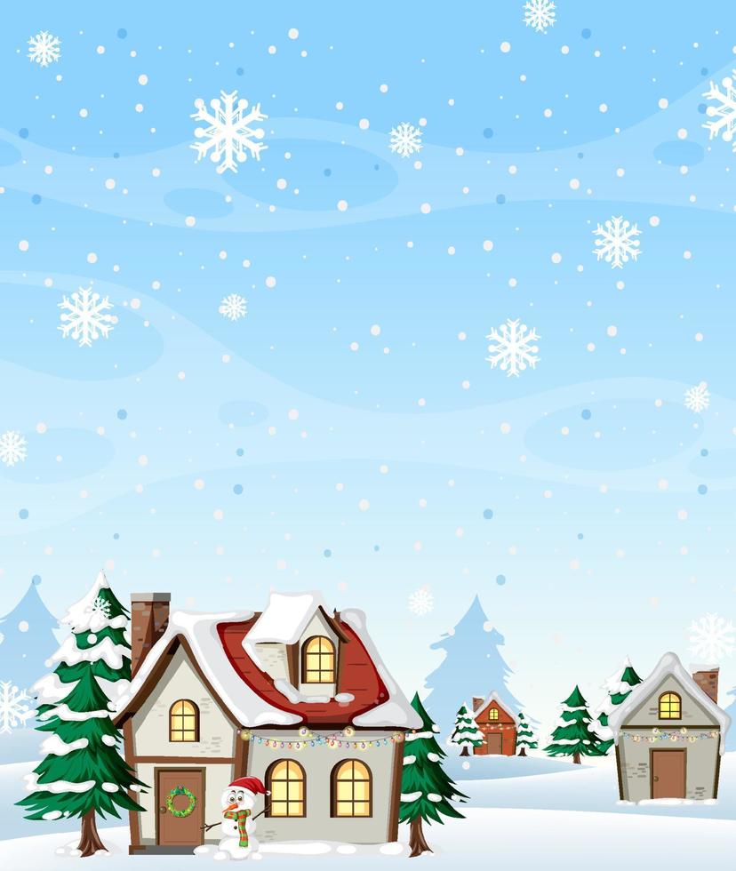 Snow falling on house with empty sky vector