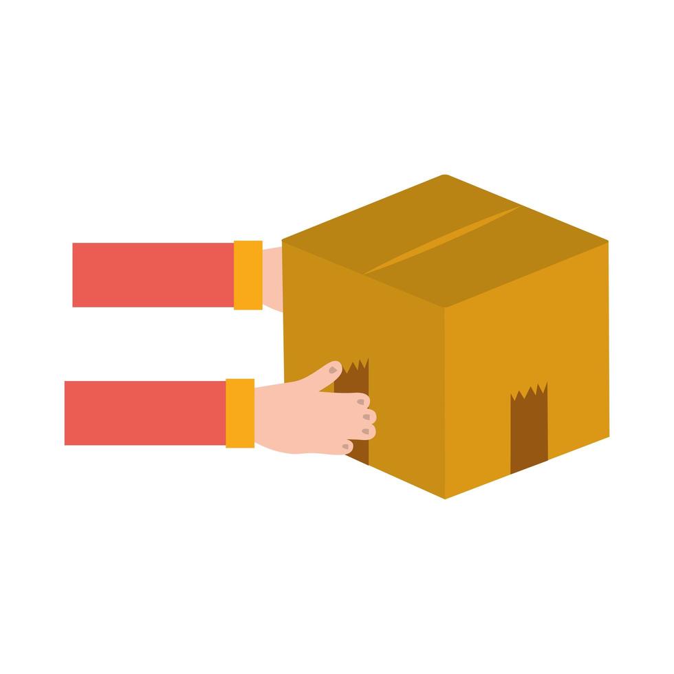 delivery hands with cardboard box cargo isolated icon design vector