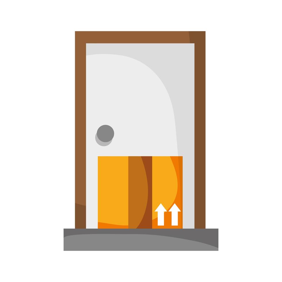 cardboard box in door house online shopping covid 19 vector