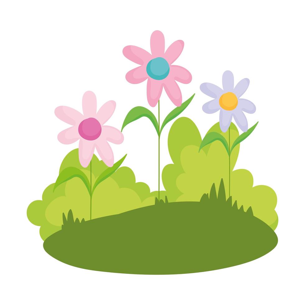 flowers bushes grass nature isolated icon on white background vector