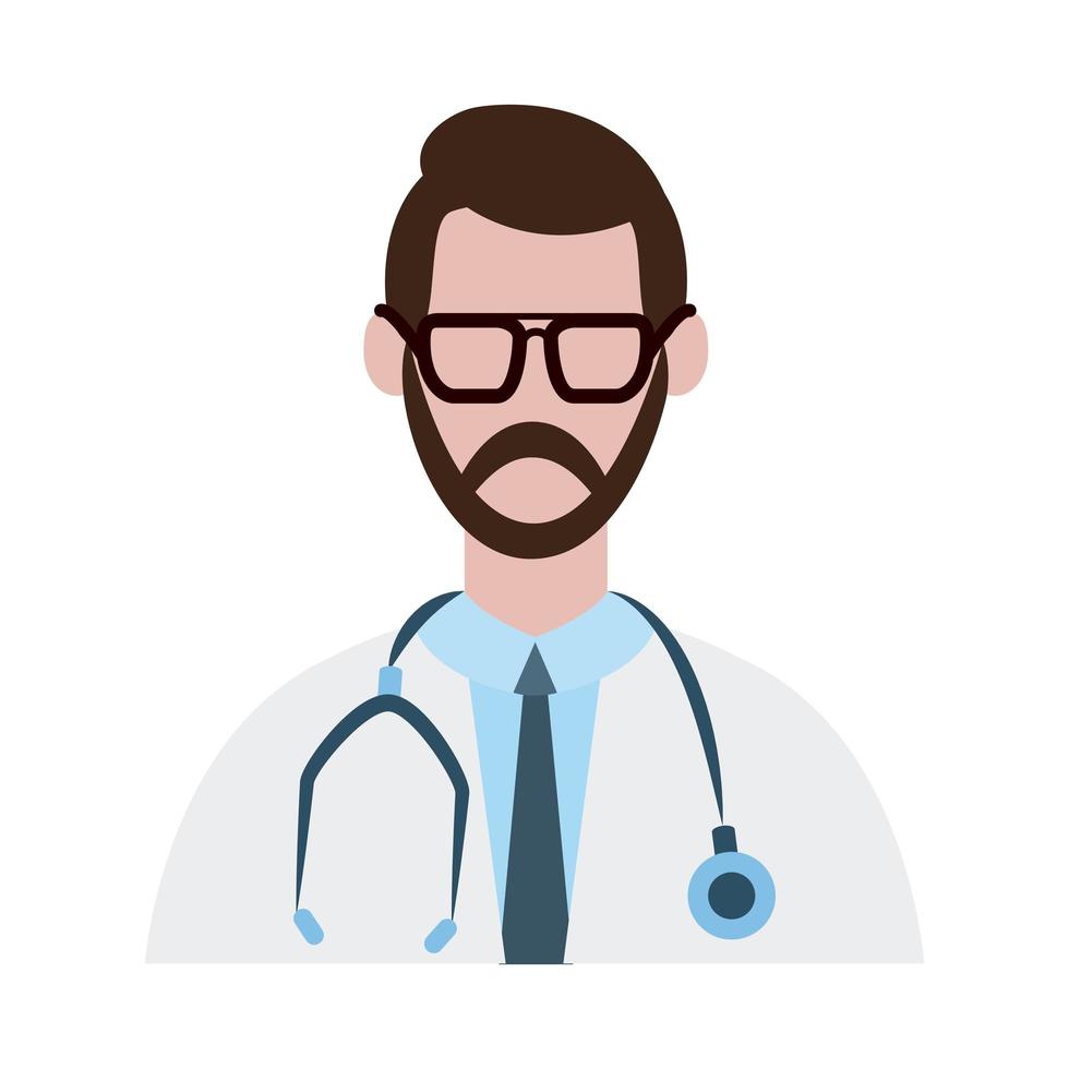 online doctor, physician professional with stethoscope consultant medical protection covid 19, flat style icon vector