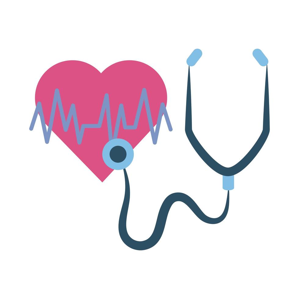 online doctor, stethoscope heart consultant medical diagnostic protection covid 19, flat style icon vector
