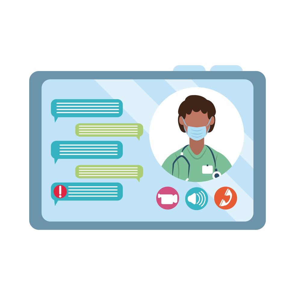 online doctor, chatting video tablet computer consultant medical protection covid 19, flat style icon vector