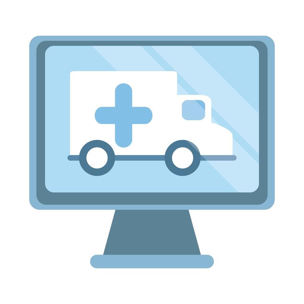 médico en línea, ambulancia informática soporte de emergencia médico covid 19, icono de estilo plano vector