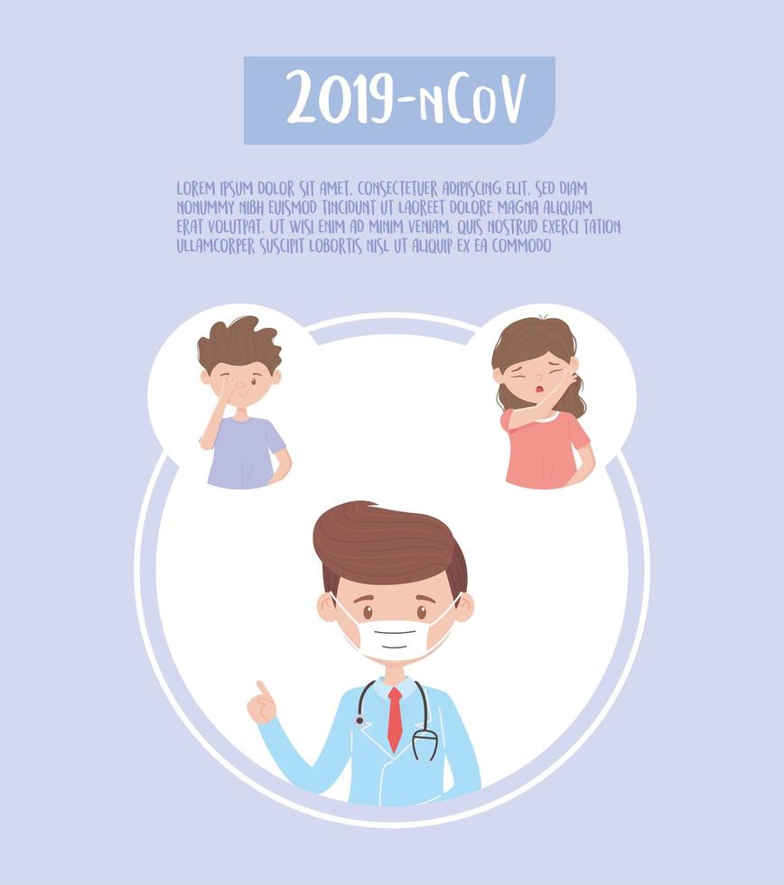 covid 19 quarantine, doctor medical mask people sick consult vector