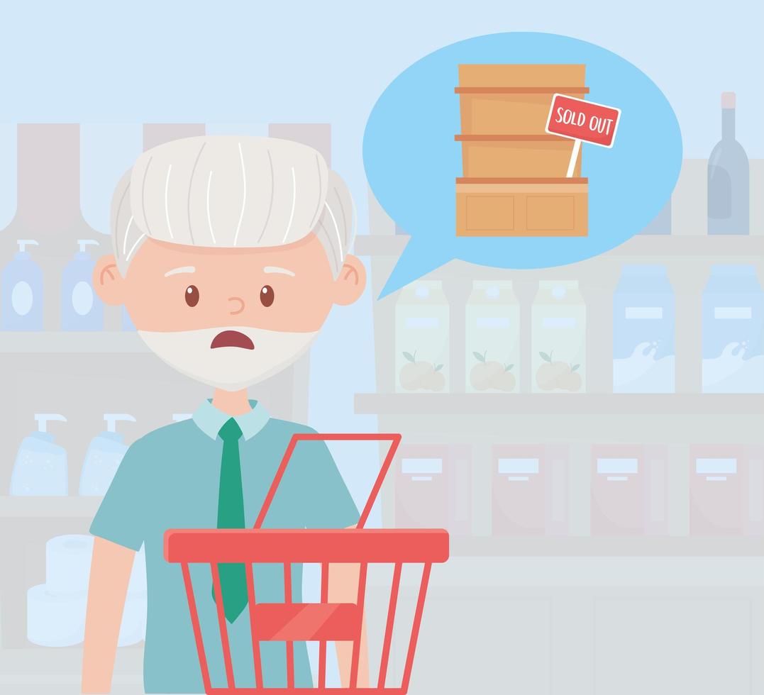 old man with shopping basket , vector