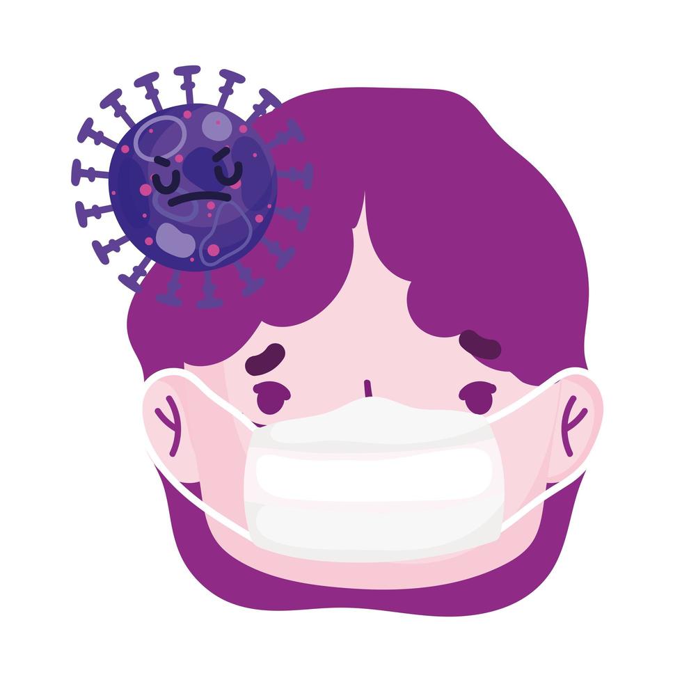 sick man face cartoon medical mask covid 19 coronavirus pandemic vector