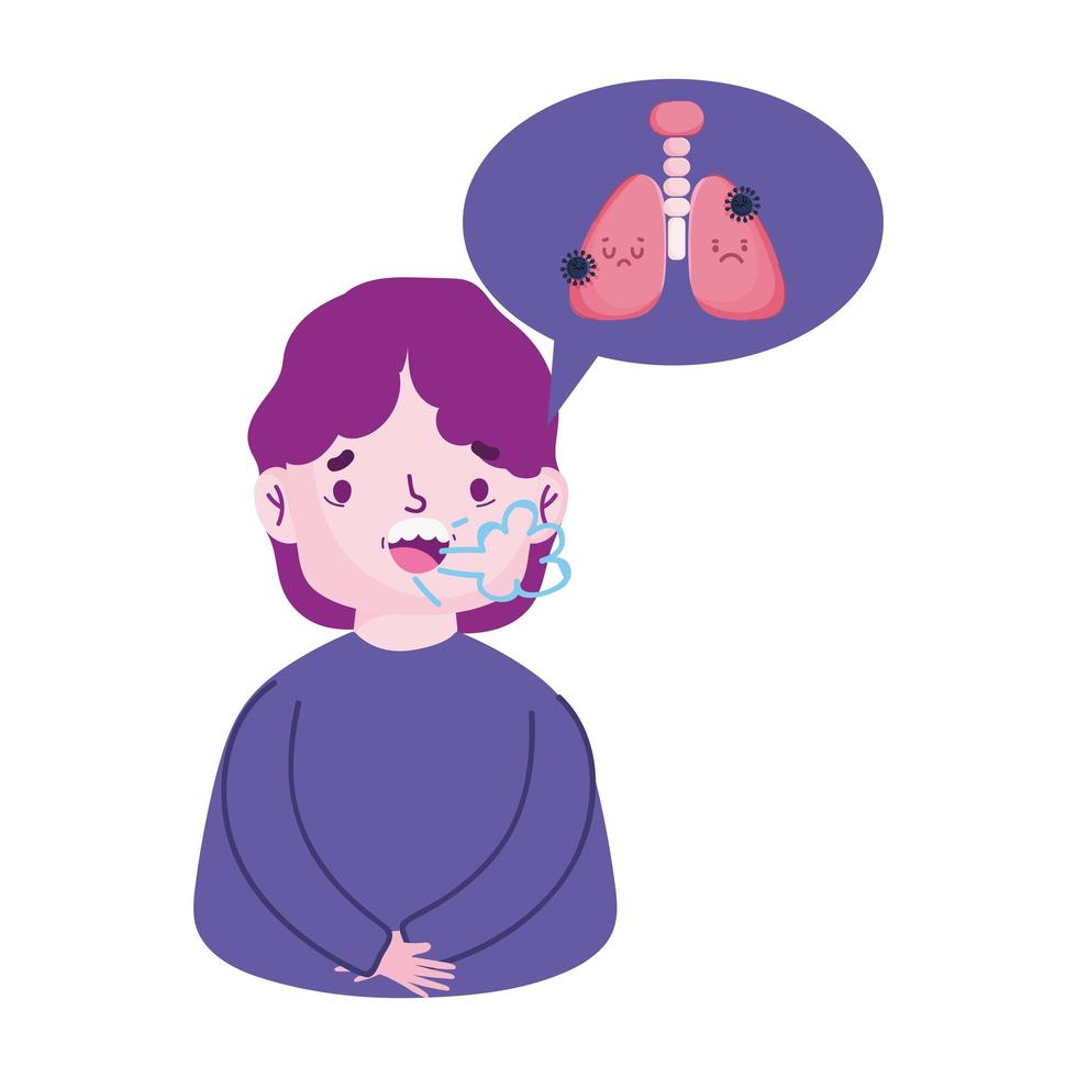 covid 19 coronavirus pandemic, character in house with cough pneumonia vector