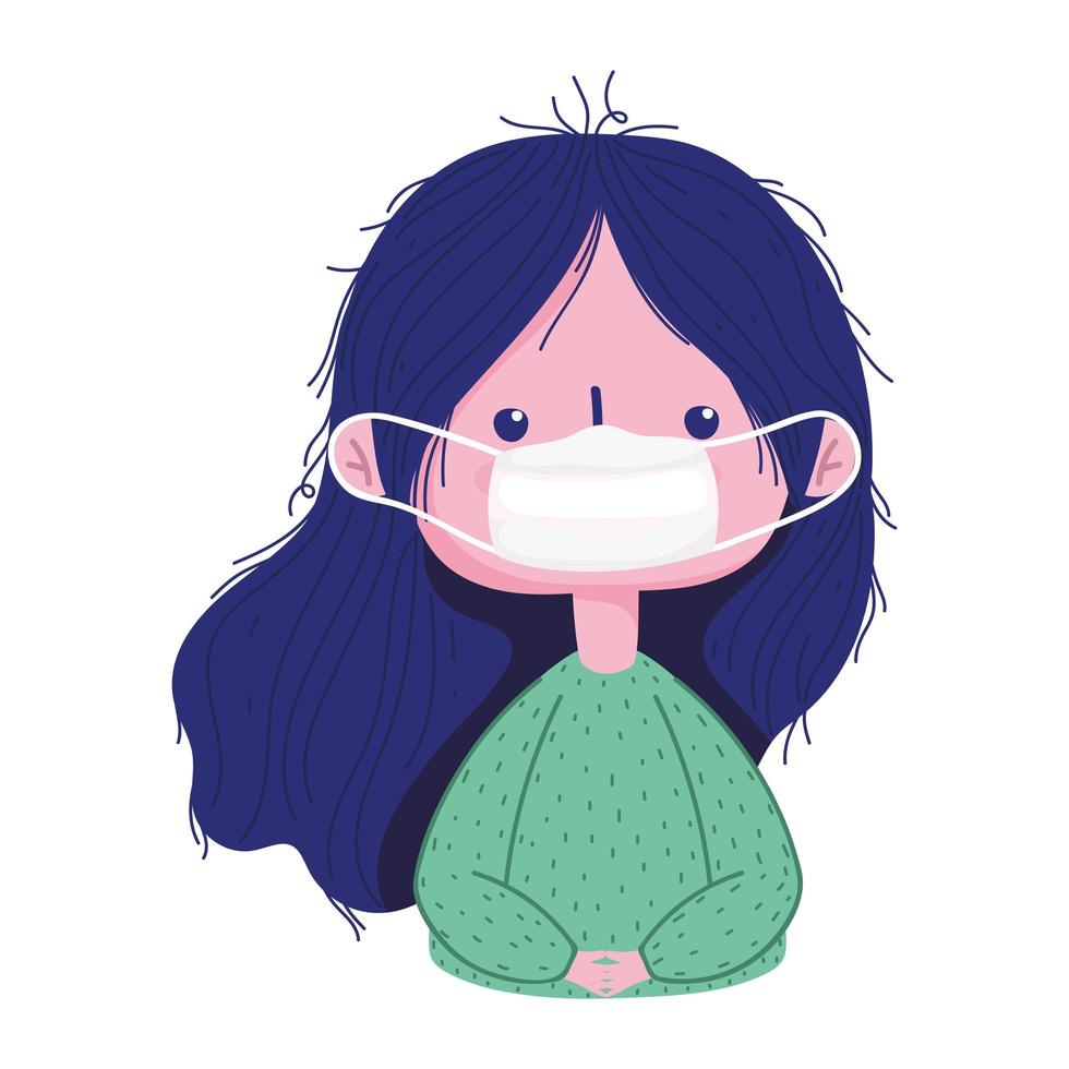 young woman cartoon with medical mask covid 19 coronavirus pandemic vector