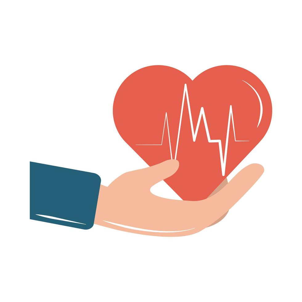 online doctor hand holding heartbeat care flat style icon vector