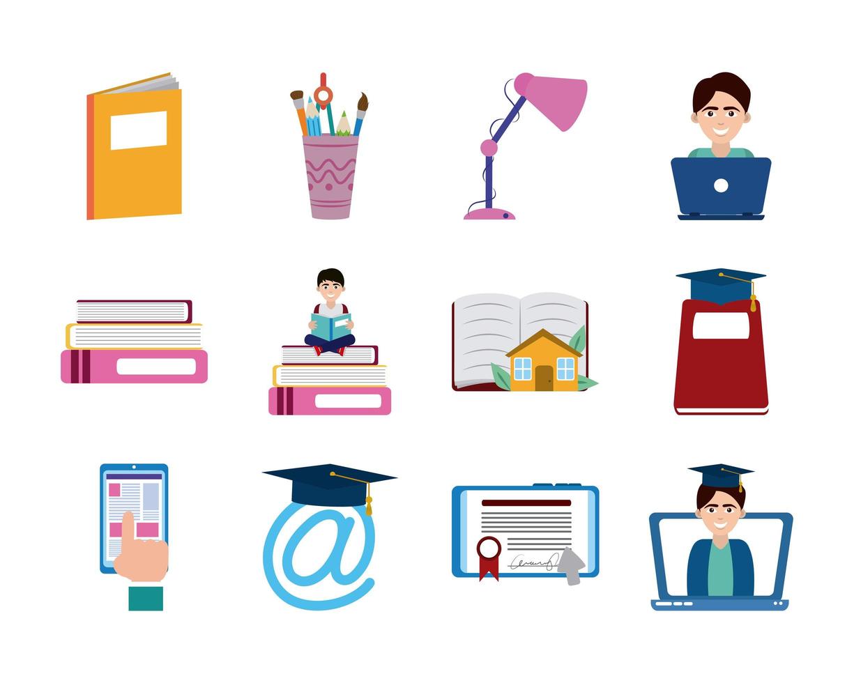 home education school learn supplies icons set flat style icon vector