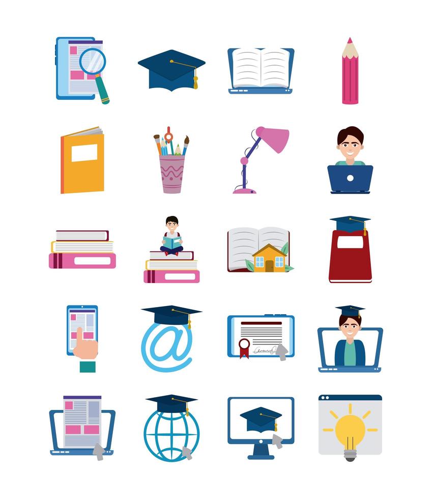 home education school learn supplies icons set flat style icon vector