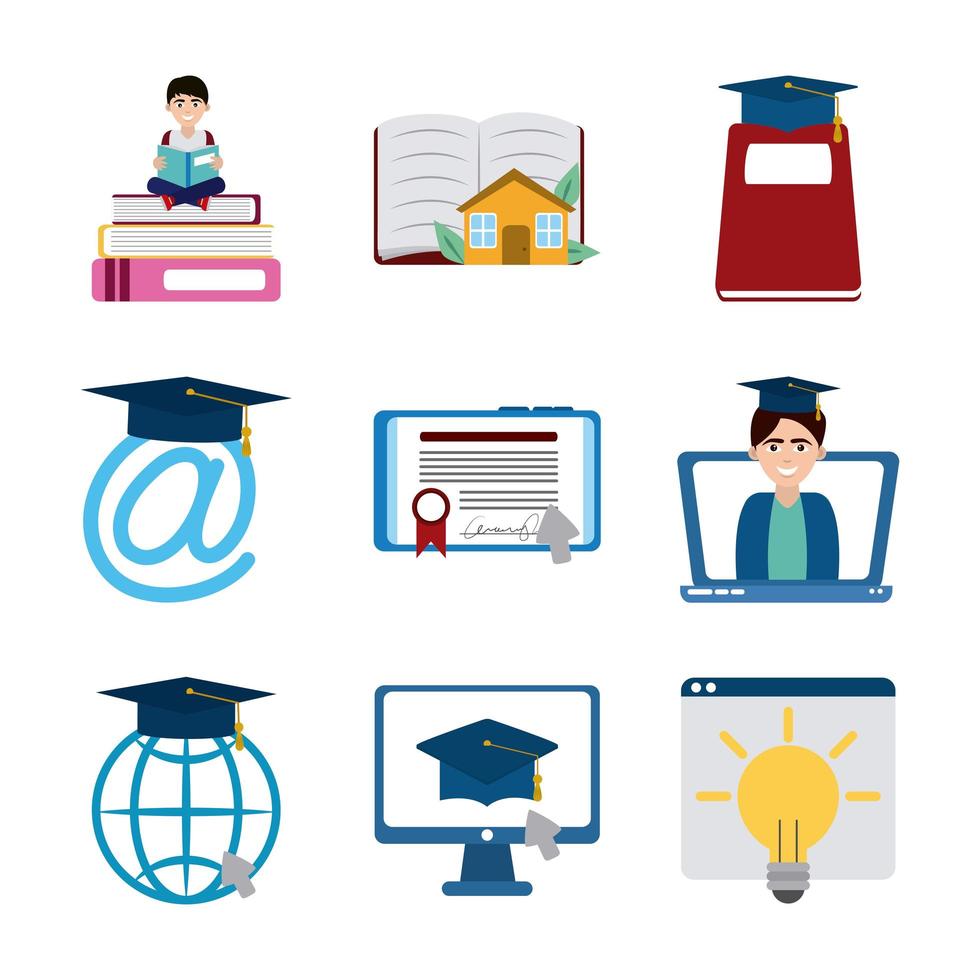 home education school learn supplies icons set flat style icon vector