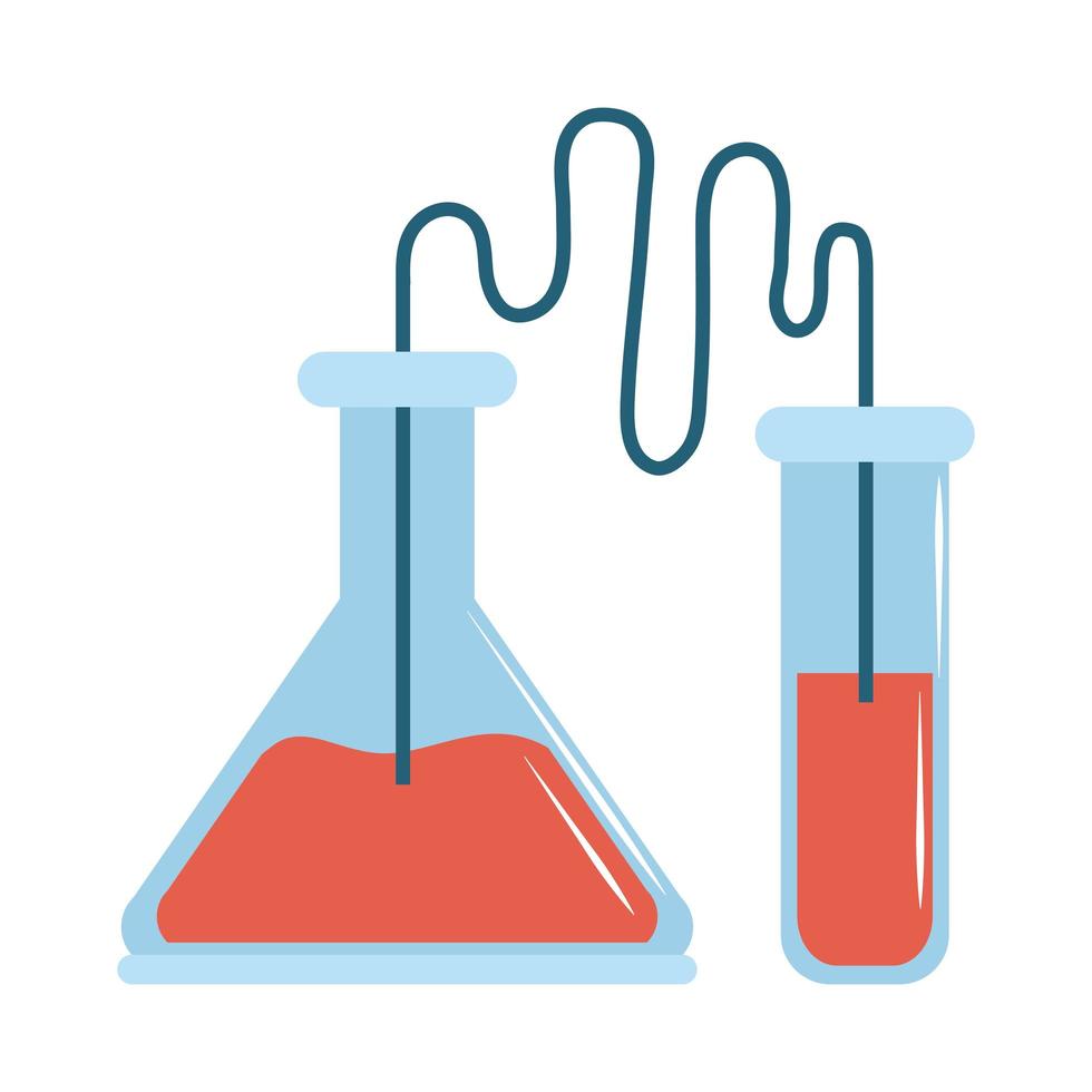 icono de estilo plano de cuidado de tubos de ensayo de química de laboratorio médico en línea vector