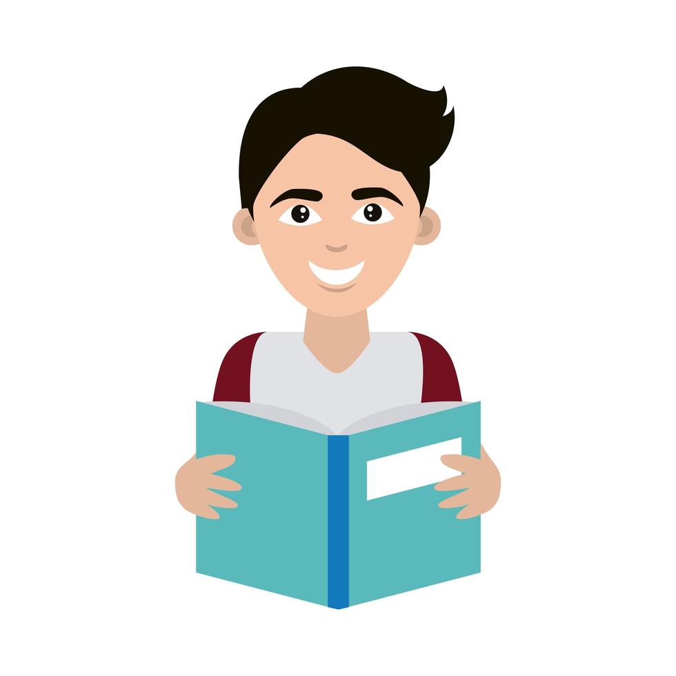 teen with open book supply home education flat style icon vector