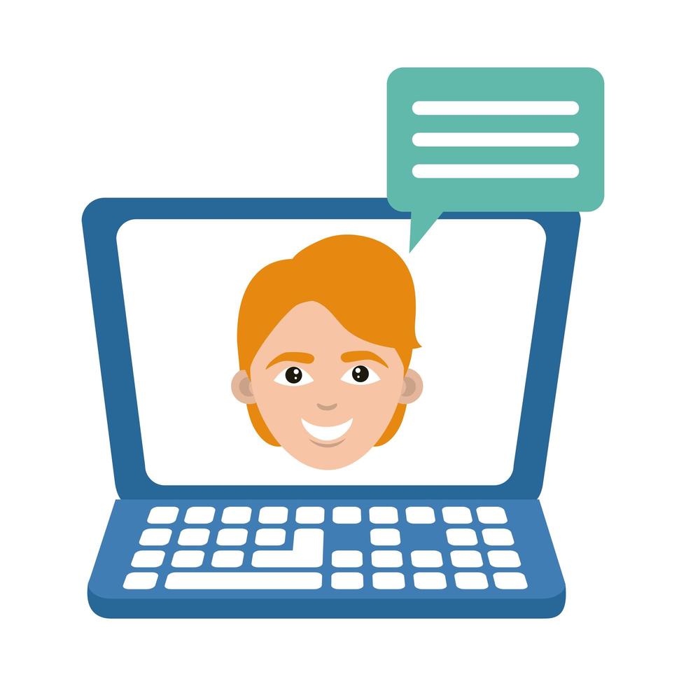 laptop computer talking student home education flat style icon vector