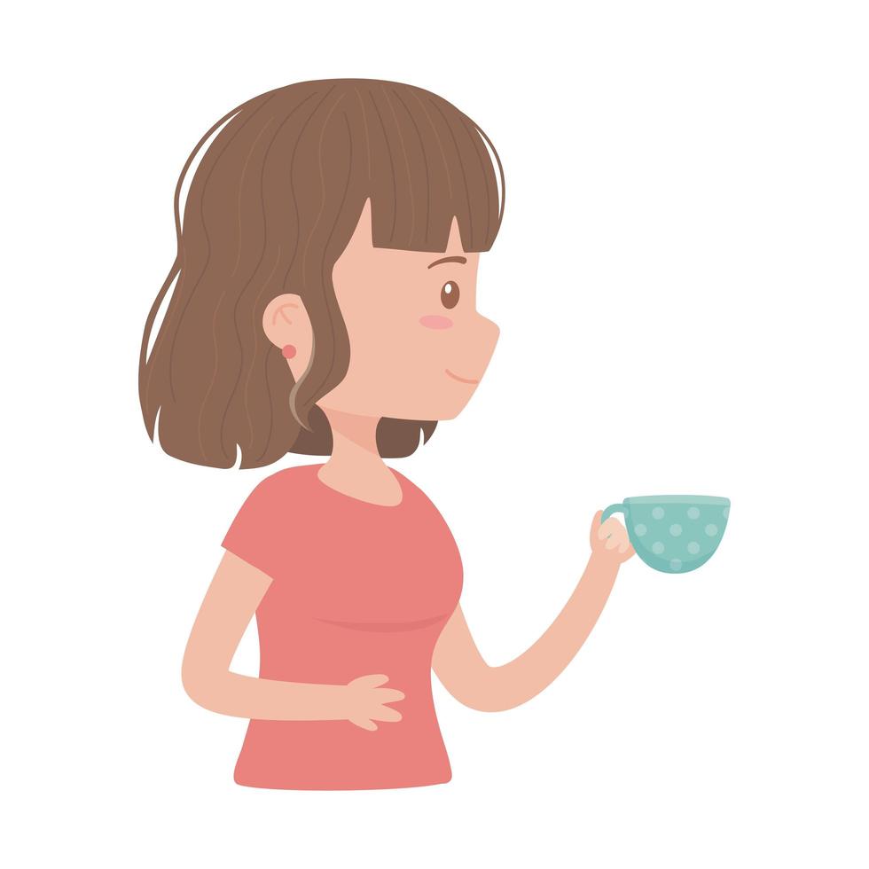 young woman character with coffee cup isolated icon white background vector