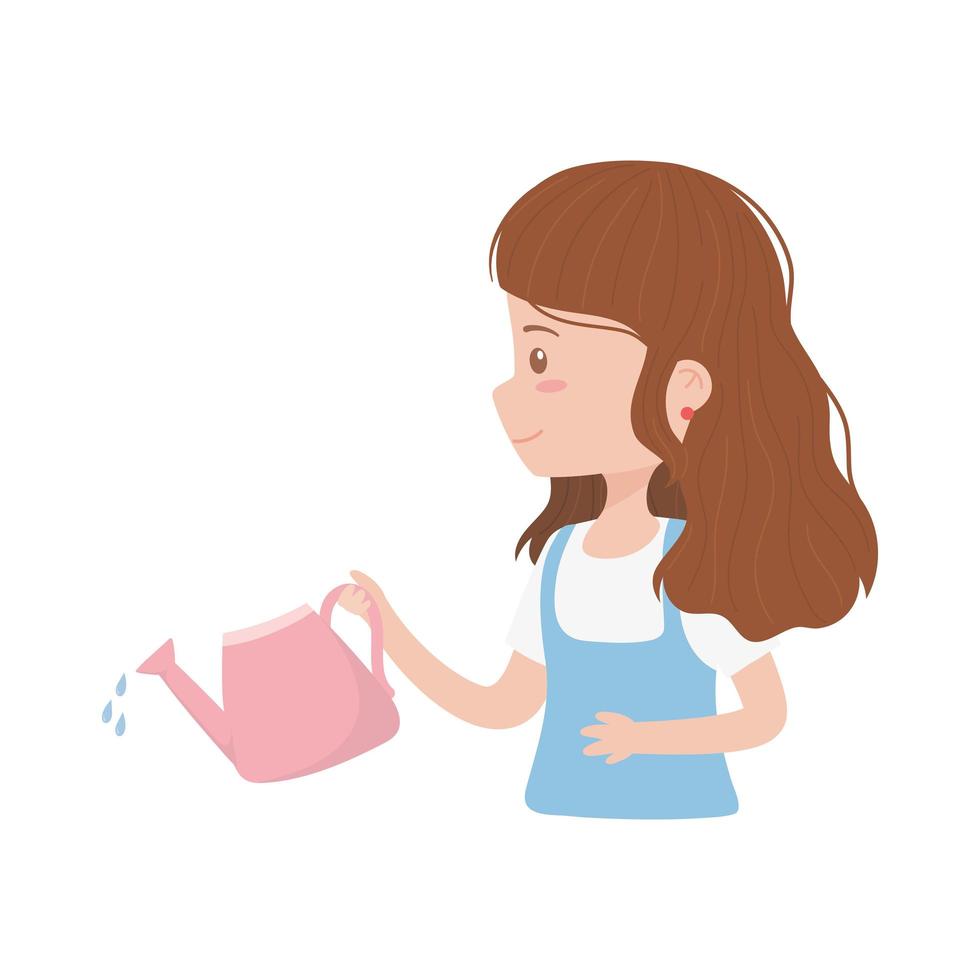 Mujer joven con regadera jardinería icono aislado fondo blanco. vector