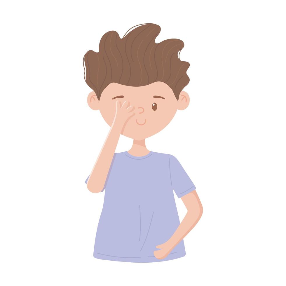 covid 19 coronavirus, young man touching face, isolated icon vector