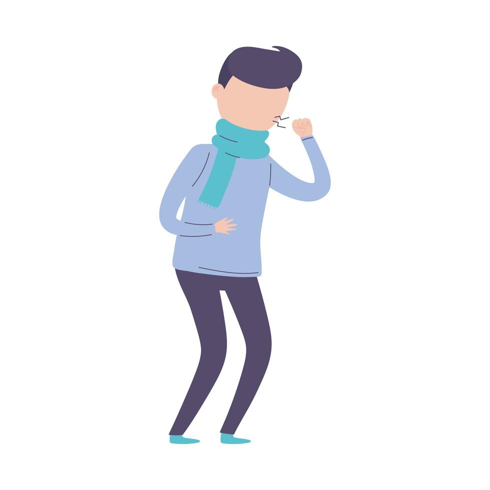 covid 19 coronavirus, sick man with dry cough disease, isolated icon vector