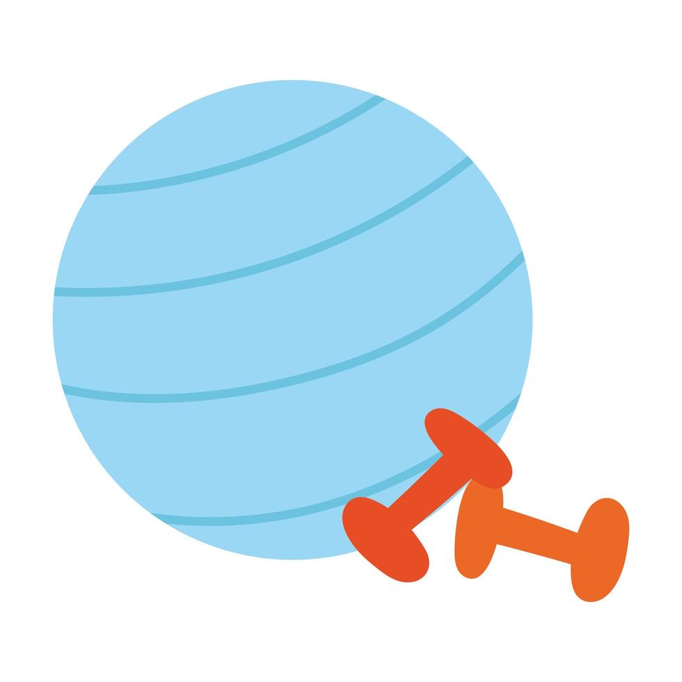 gym fitness ball and dumbbells isolated icon white background vector