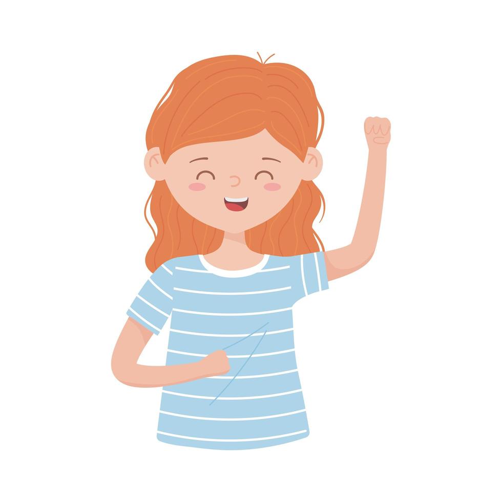 young woman waving hand character cartoon isolated icon white background vector