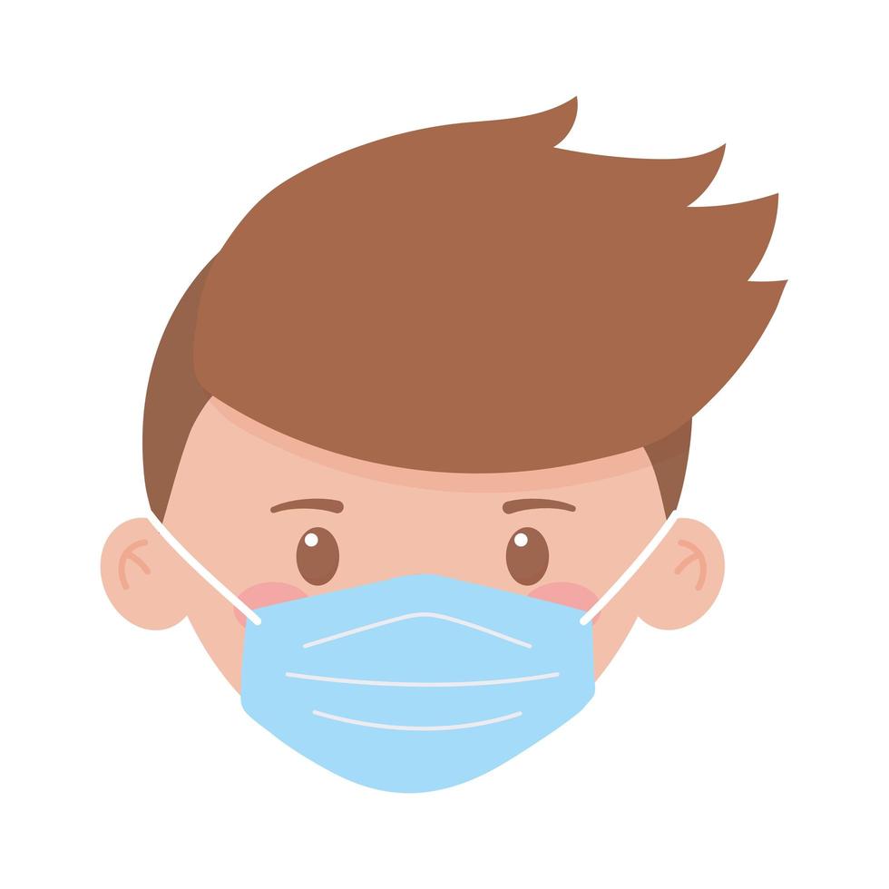 covid 19 coronavirus, boy face with medical mask isolated icon white background vector