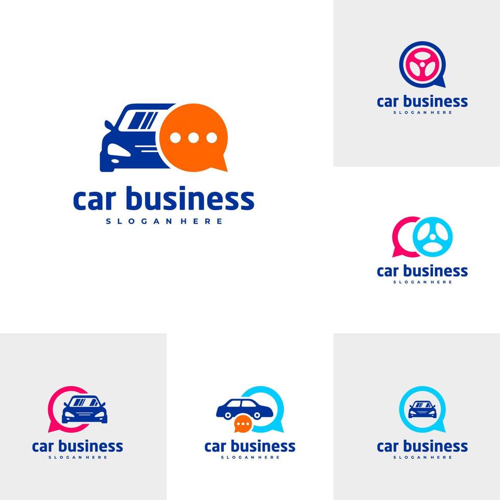 Conjunto de plantilla de vector de logotipo de chat de coche, conceptos de diseño de logotipo de coche creativo